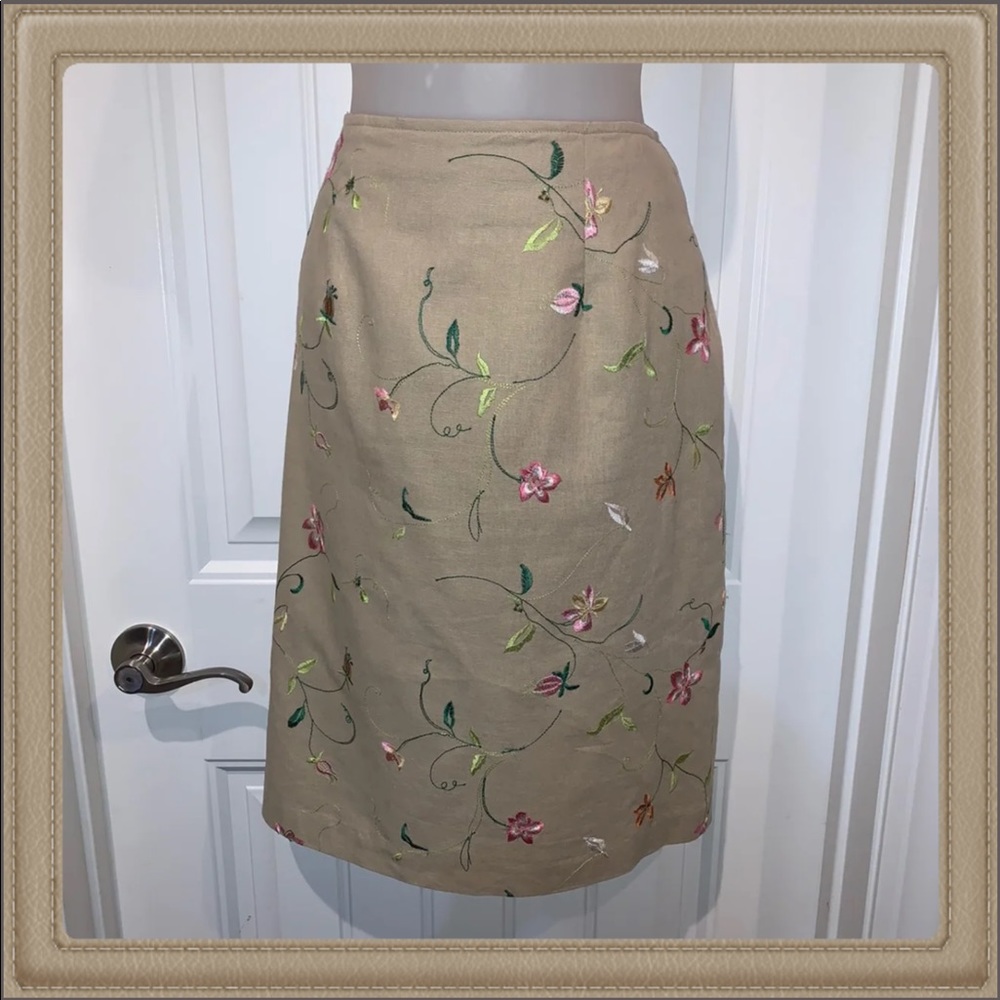 Sheri Martin Tan Floral Embroidered Skirt NWOT